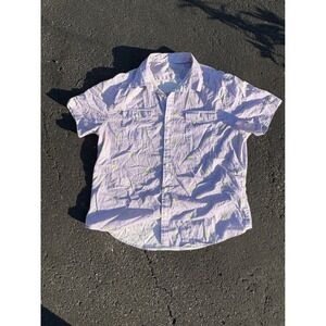 JACHS New York Striped Shirt Green Palm Tree‎ Print Short Sleeve XL